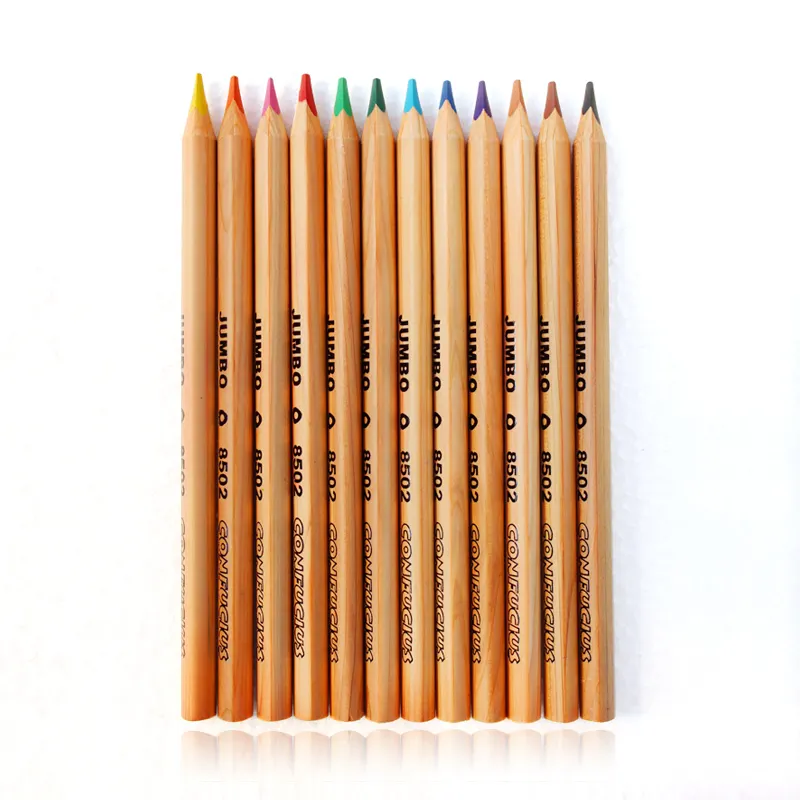 Venta al por mayor tamaño jumbo triángulo forma color natural lápiz Conjunto personalizado lápiz de madera para niños dibujo