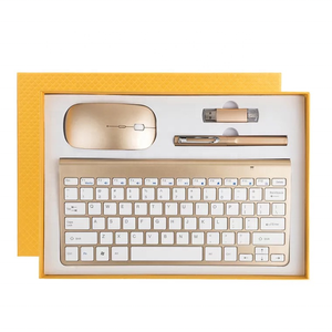 Juego completo de teclado y ratón inalámbricos para ordenador, conjunto completo de miniteclado y ratón Delgado 4 en 1, regalo de metal, negro, para negocios y oficina - Product Image 1