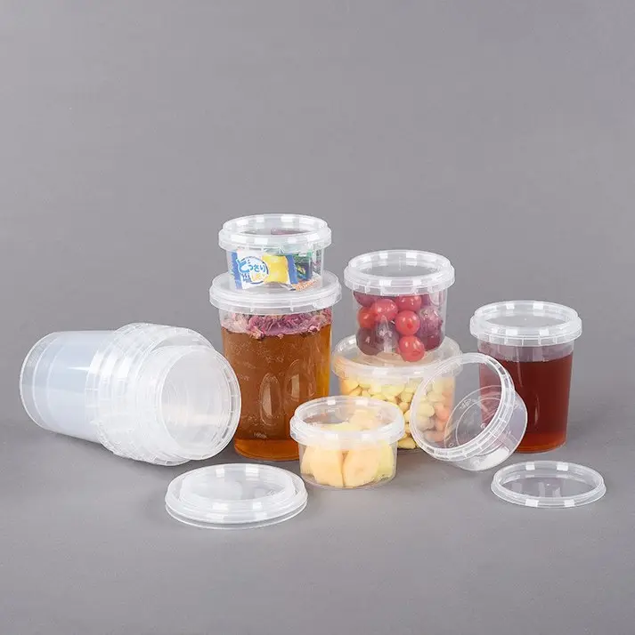 Deli-contenedores de plástico desechables de grado alimenticio, contenedores de plástico con tapas, redondos, PP, Microwavable, Degradable, transparente, 32 OZ