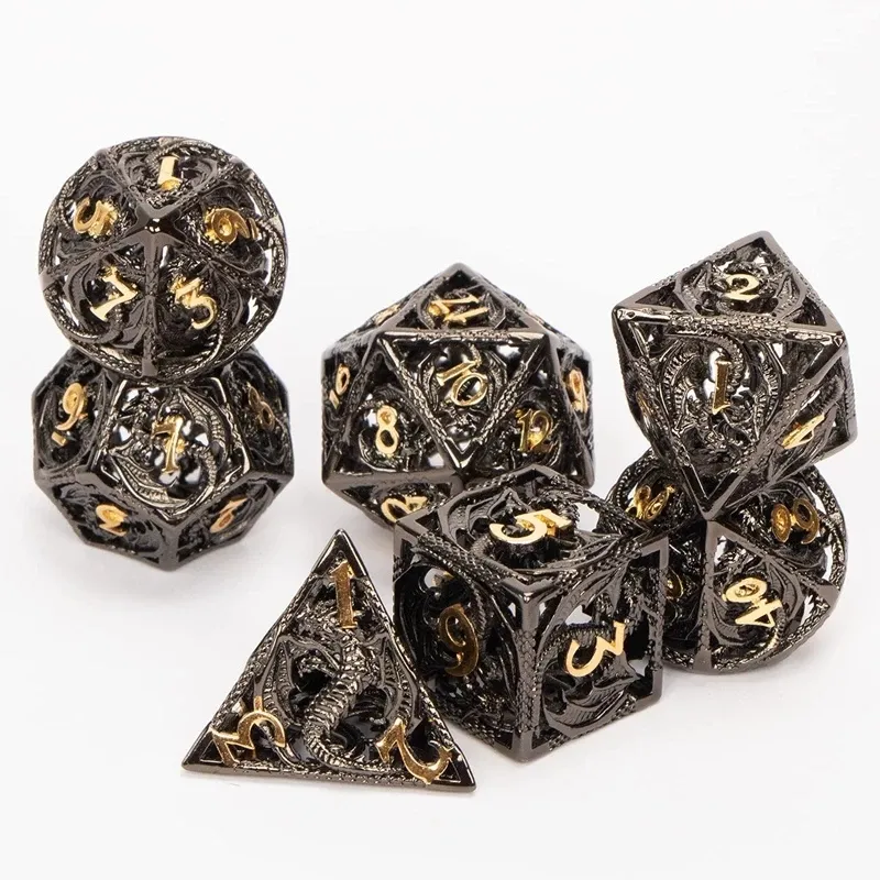 Professional Casino Black Blue Metal DND Set di dadi D & D W/ Gift custodia in metallo dadi poliedrici per Dungeons and Dragons-doppio taglio