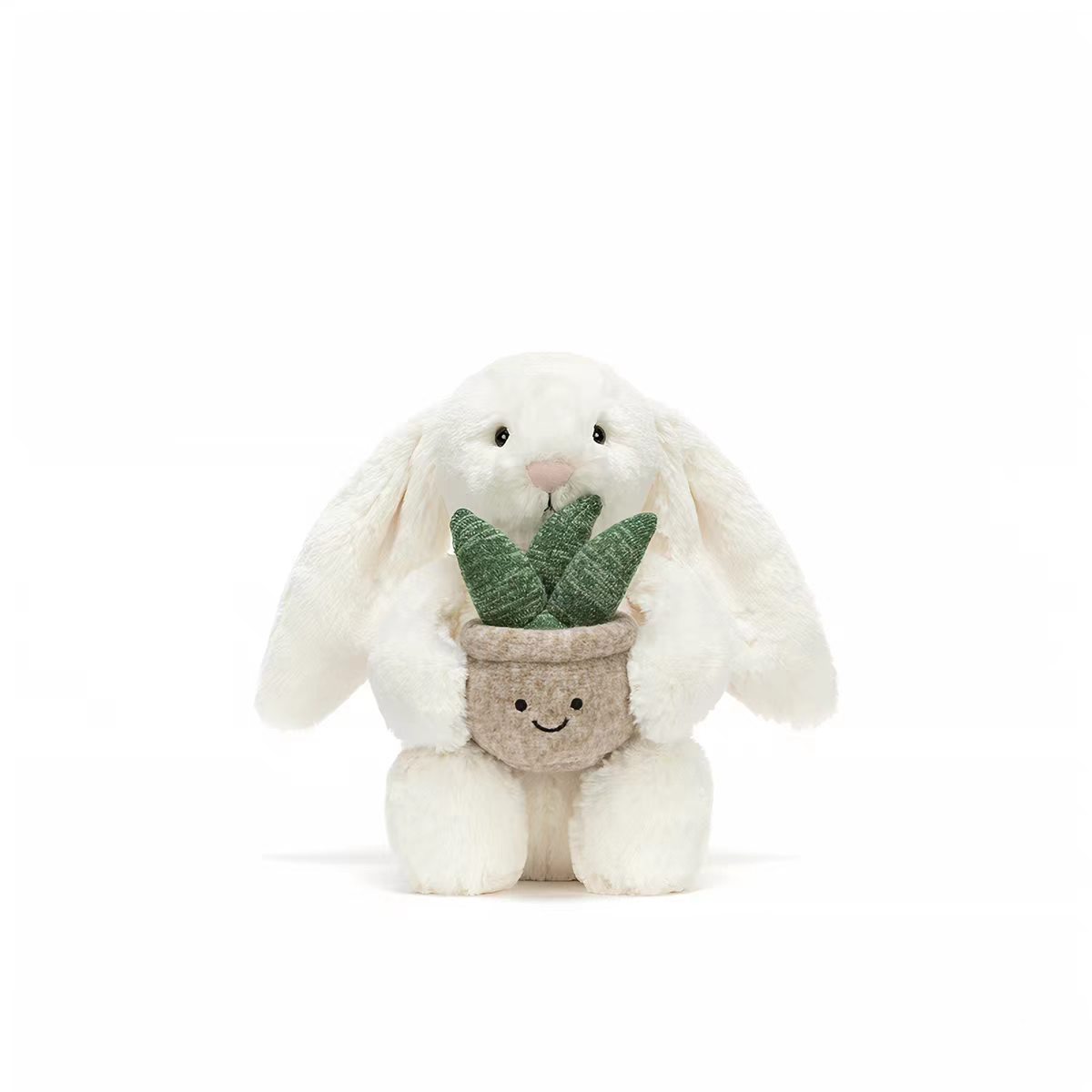 Holding a 31cm bonny rabbit potted plant-tall, 3-label dust bag