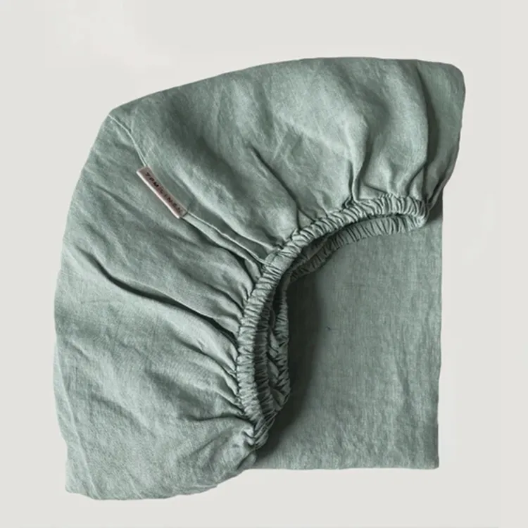 Seprai Linen rami ramah lingkungan 14*14 54*54 lembar ranjang bayi pas celup desain baru seprai bawah katun tahan air sejuk