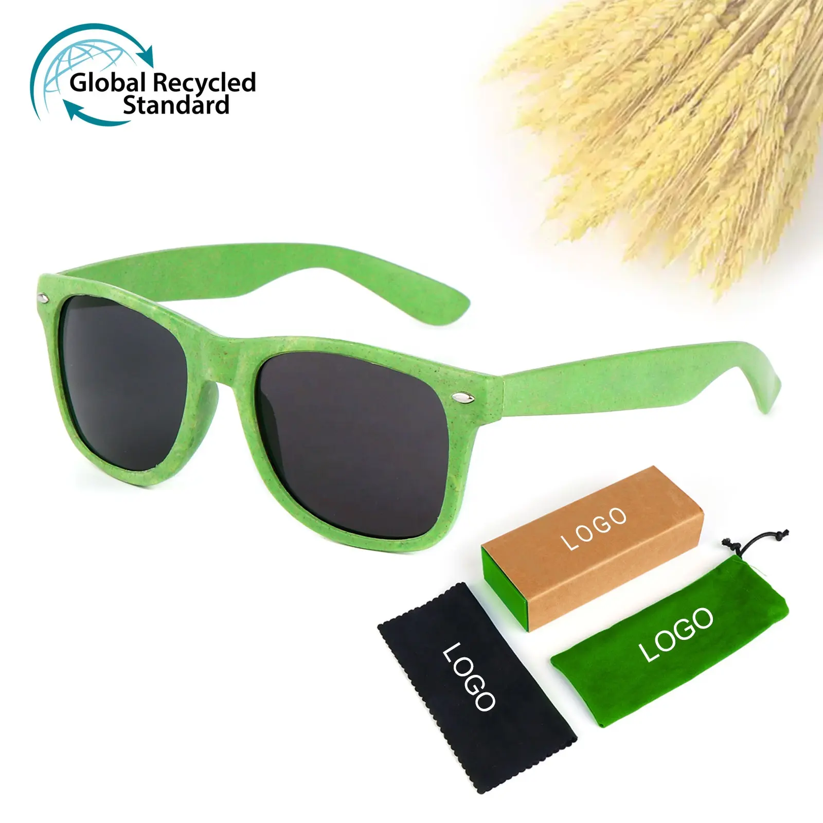 Custom Retro Eco Friendly PC Sunglasses Wheat Straw Frame Biodegradable Recycled Promotion Wheat Straw Sunglasses For Men