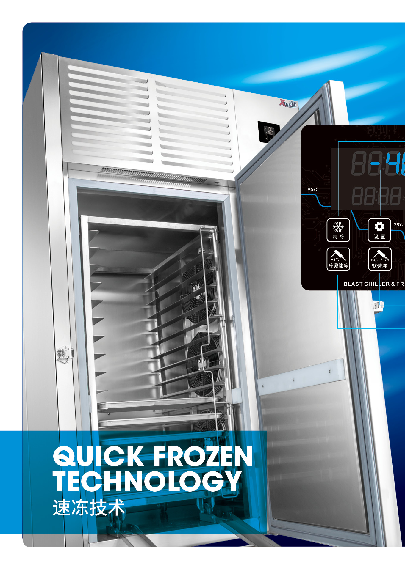 High quality  Oem customized six doors vertical Frozen refrigeration cabinets kitchen freezer