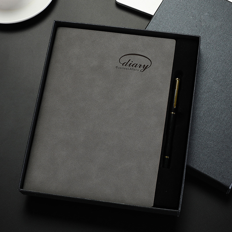 Cuaderno 186-18 gris b5 + bolígrafo metálico + caja regalo negra