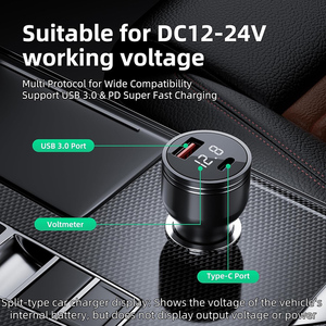 Toptan USB araba şarjı PD120W USB C QC 3.0 USB-A Starlink Mini için LED dijital voltmetre ile çakmak - Product Image 3