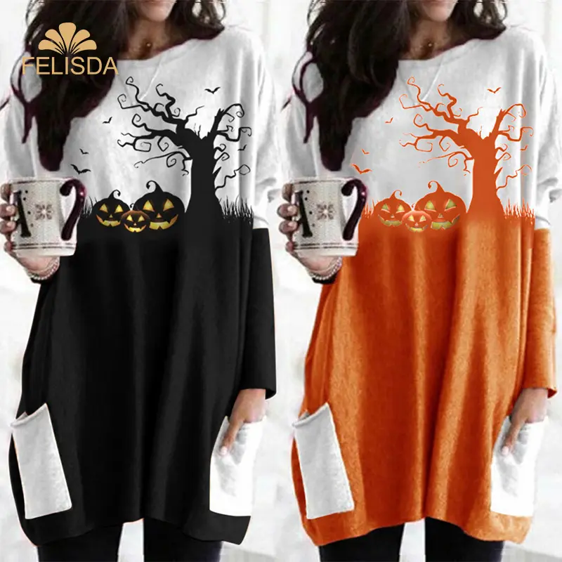 Neue Frauen Herbst Winter Langarm Vintage Kürbisse Halloween Abend Prom Kostüm Weihnachts feier Swing Kleid 3XL