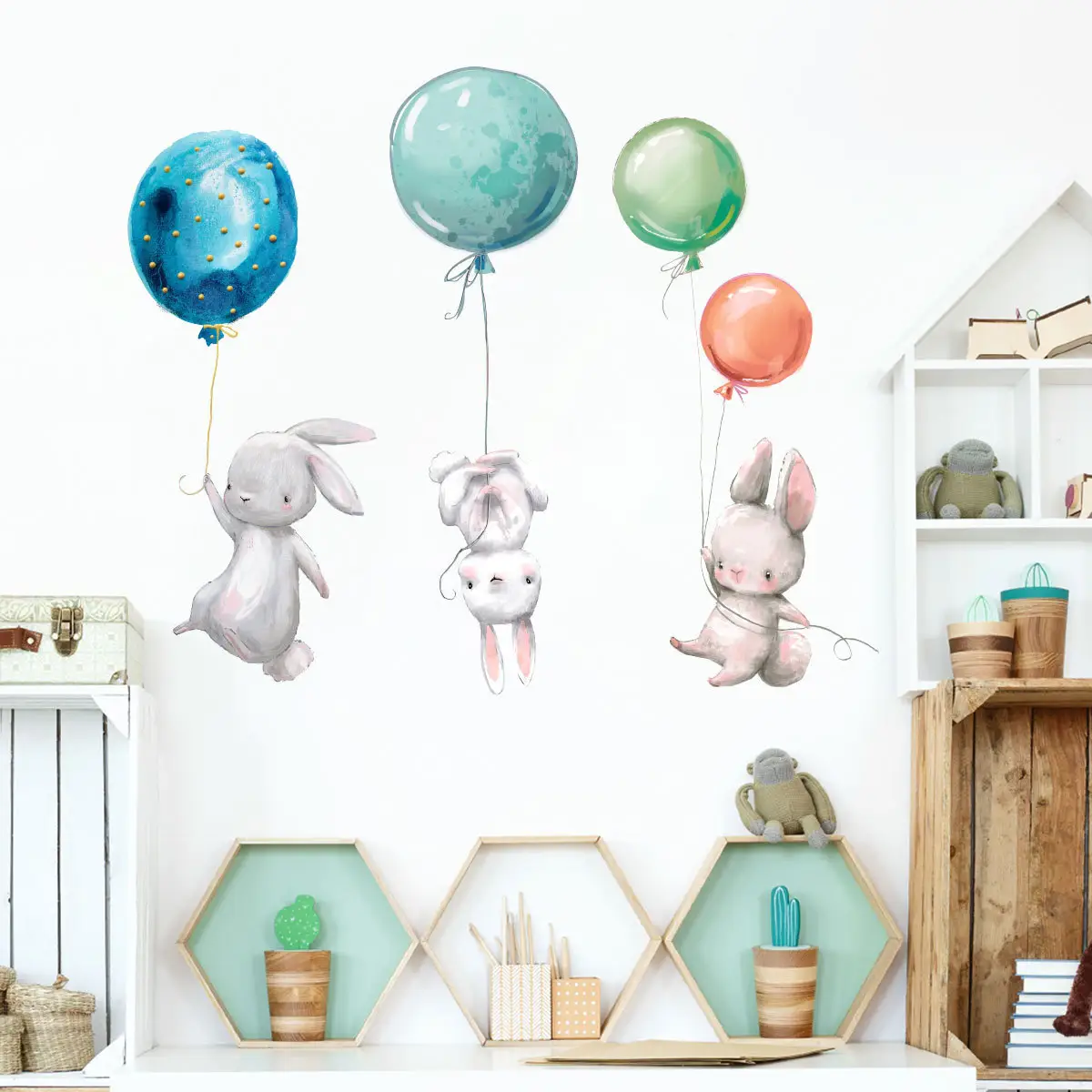 Детская спальня мультфильм воздушный шар Животные наклейки детский сад настенные украшения наклейки