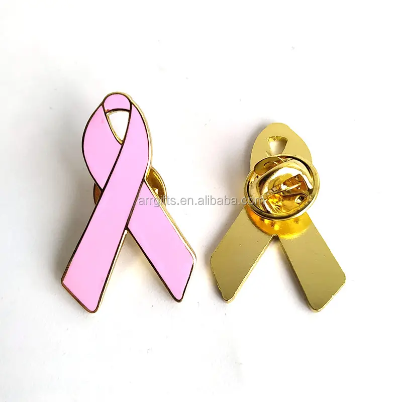 Broche personalizado de lapela de fita rosa, pinos de cancro da mama