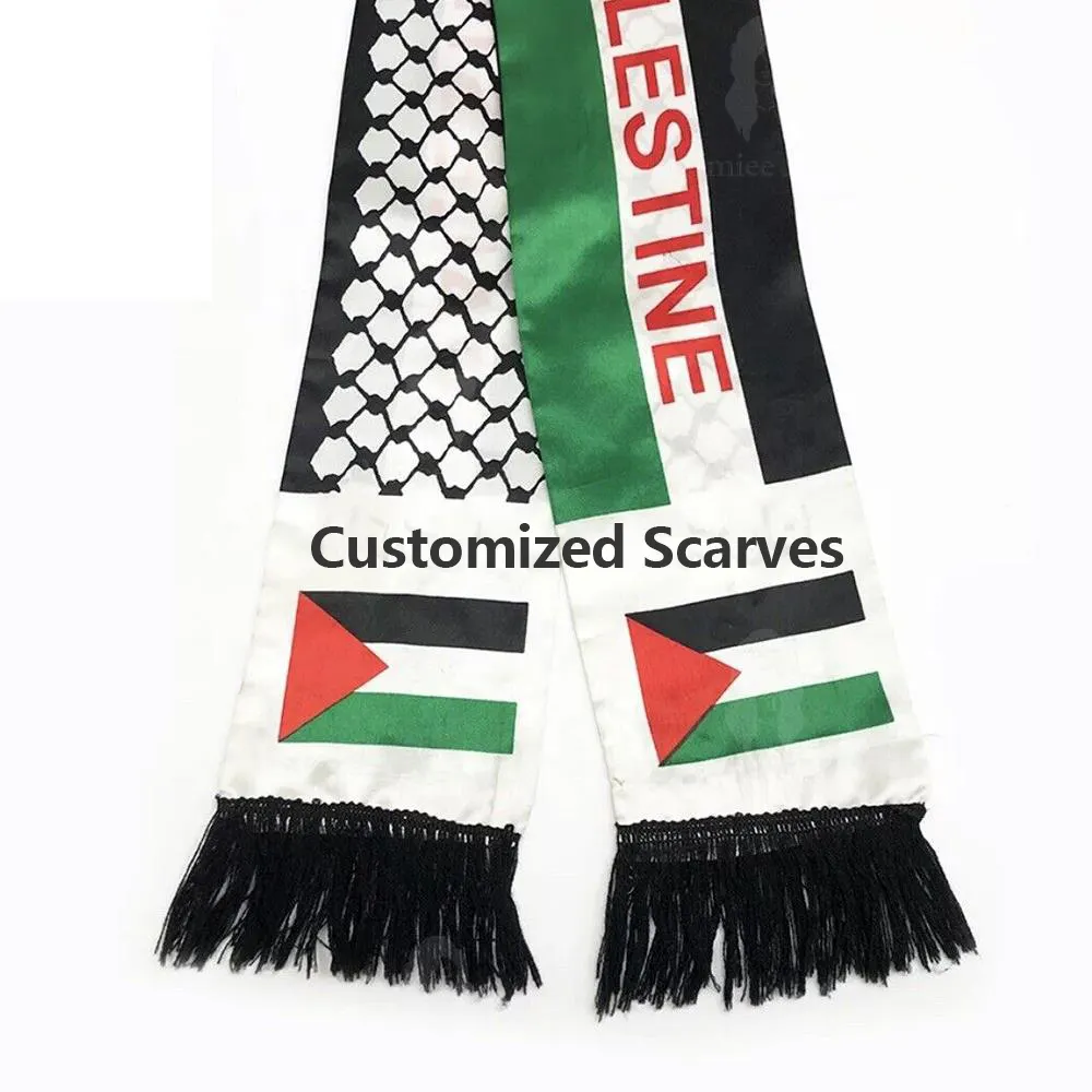 Decoración personalizada Productos de Palestina gratis, 14x135cm Productos de Palestina Bufanda de bandera, Cuello colgante Satén Poliéster Bufanda de Palestina