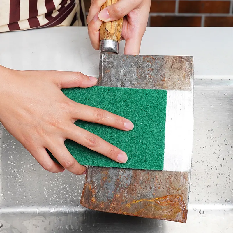 Estropajo de esponja de limpieza duradero para lavar platos, almohadilla de limpieza resistente para cocina, hoja de estropajo verde abrasivo