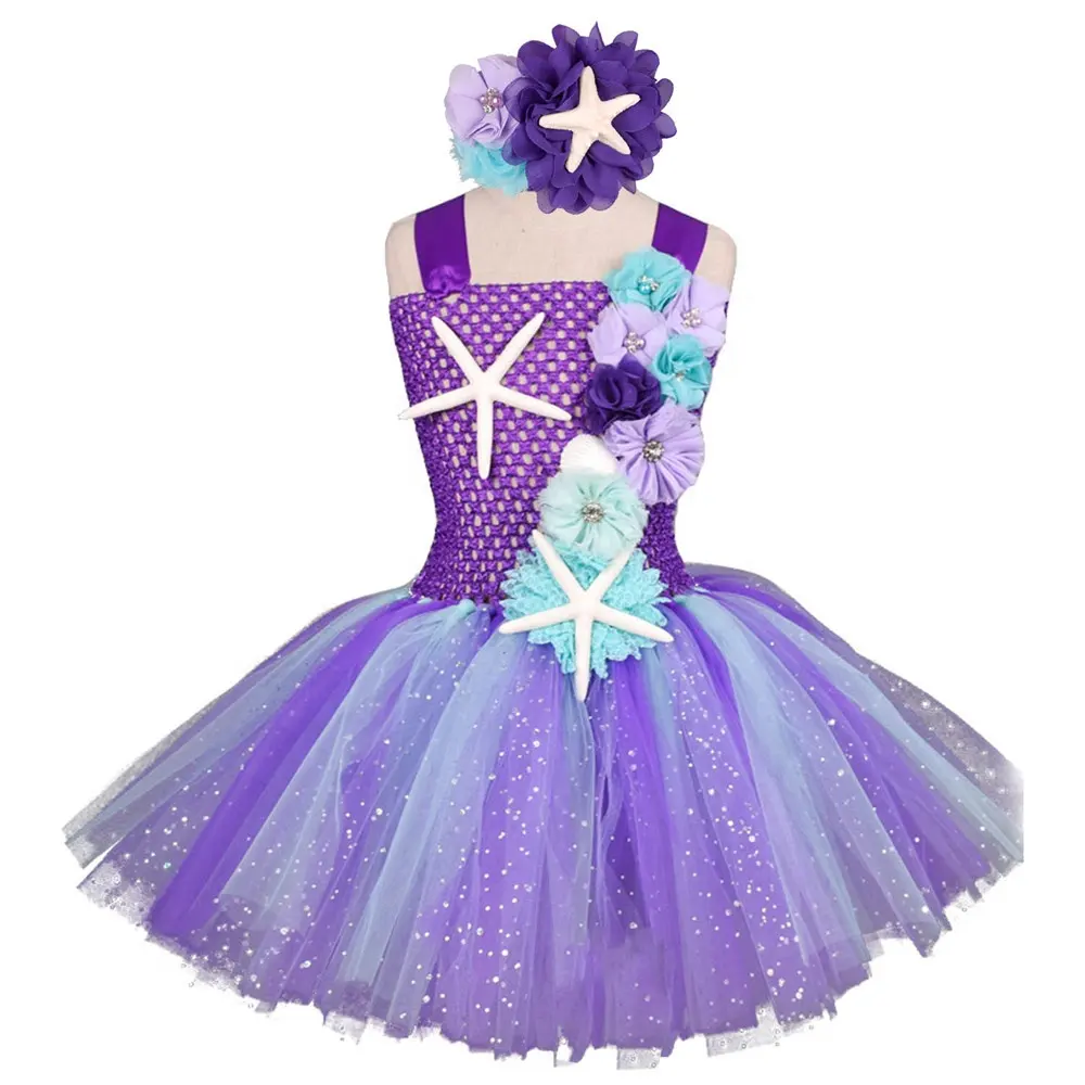 Abito per bambini fatto a mano in rete Halloween Carnival Cosplay Party Mermaid Princess Tutu Dress For Girls