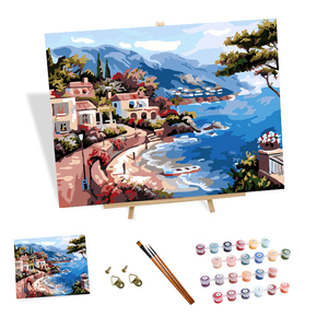 数字によるカスタムペイントキャンバスセット色による数字シーサイドシティ風景DIY絵画キット - Product Image 1