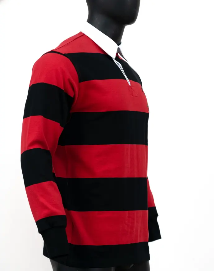 Alta qualidade personalizada moda manga longa polo t-shirts gola rugby listrado camisa polo para o homem