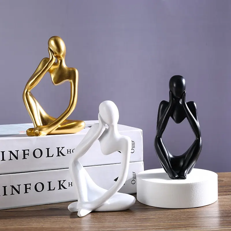 Fjs oro decoración del hogar el pensador estatua arte moderno abstracto escultura resina fabricante