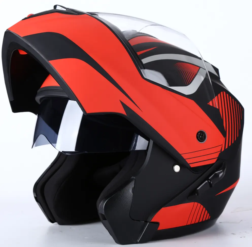 Casco abatible hacia arriba para motocicleta de alta calidad, doble visera