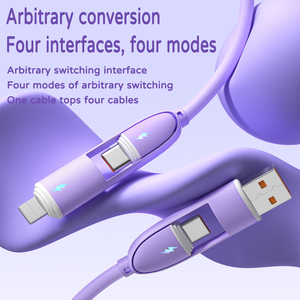 4合1充电电缆彩色硅胶1M 100W PD 6A <span class=keywords><strong>USB</strong></span> A/C至C/L多合一4合1 <span class=keywords><strong>USB</strong></span>充电器电缆，适用于多合一设备