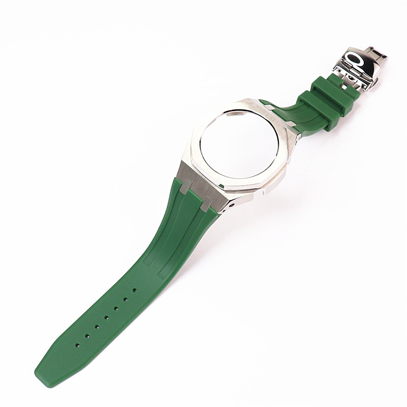 Coquille argenté + bracelet en silicone vert