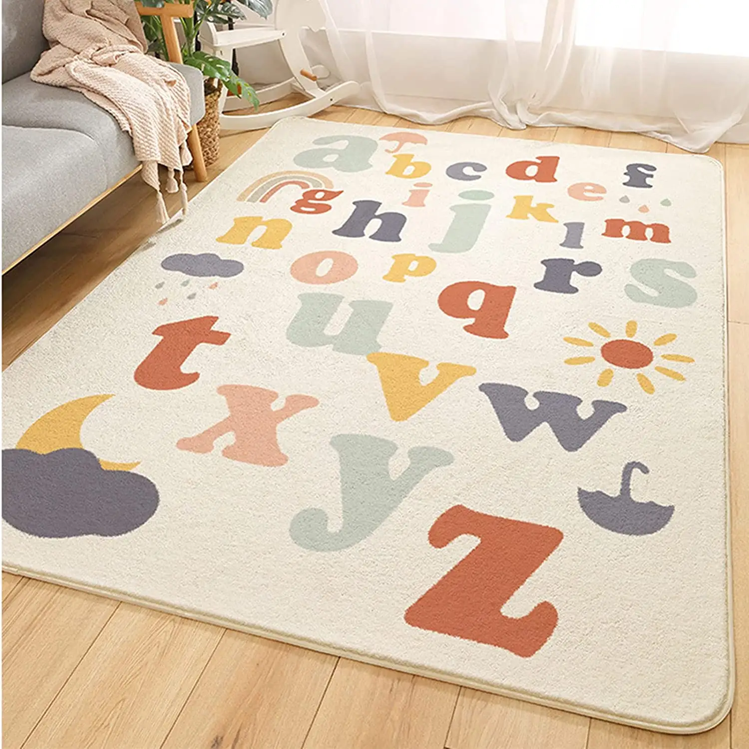 Tapete infantil ABC alfabeto de lã sintética tapete infantil para play area 4' x 5.3' tapete infantil berçário infantil