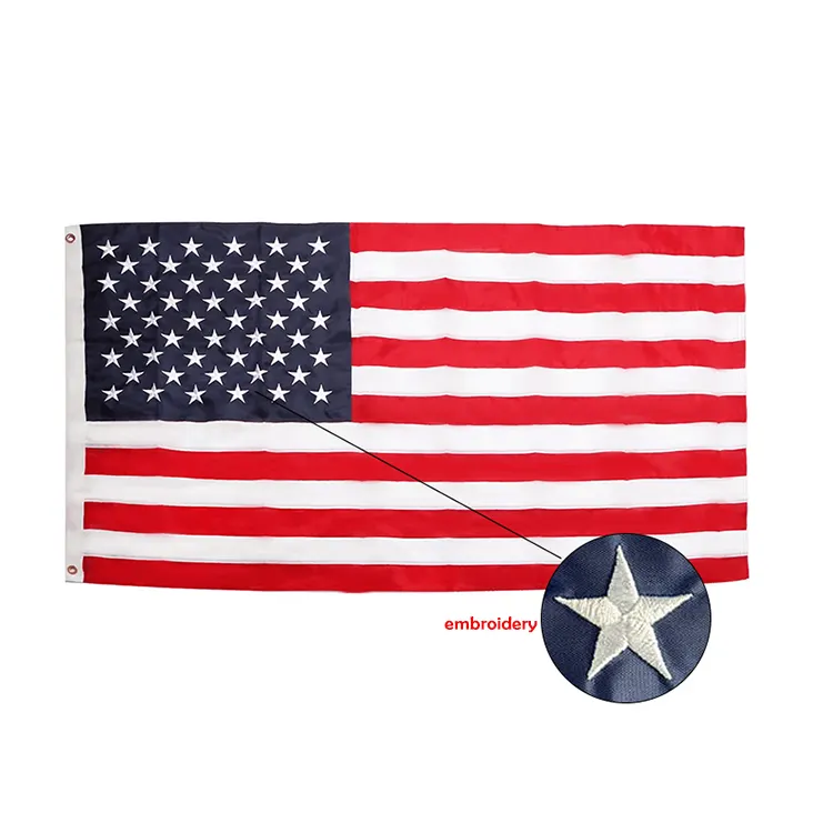 Tissu oxford 210D personnalisé Polyester haute qualité 3x5 pieds drapeau américain brodé Offre Spéciale drapeau américain robuste