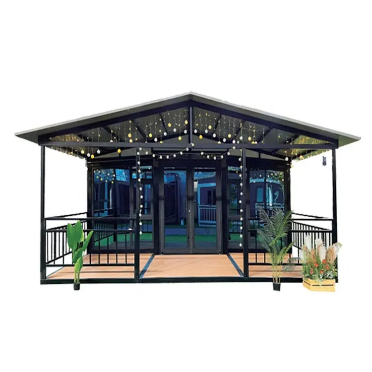 Custom Eco Geprefabriceerde Modulaire Uitbreidbare Mobiele Metalen Container Huis Met Patio Voor Coffeeshop Restaurant Militaire