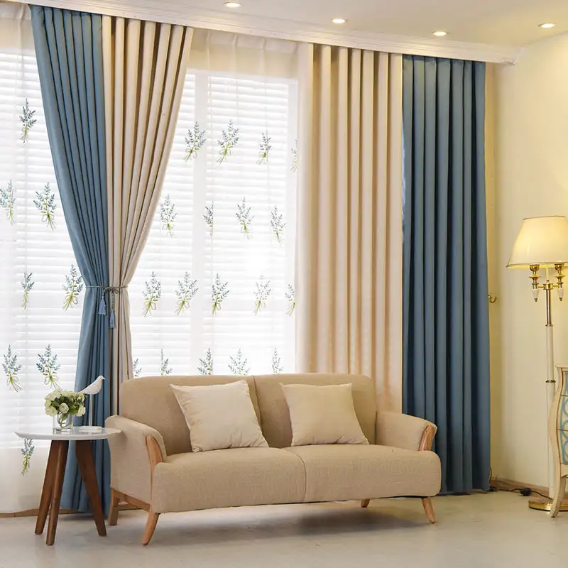 MU Nova cortina moda cor sólida patchwork algodão e linho luxo cortinas europeu elegante moderno cortina blackout