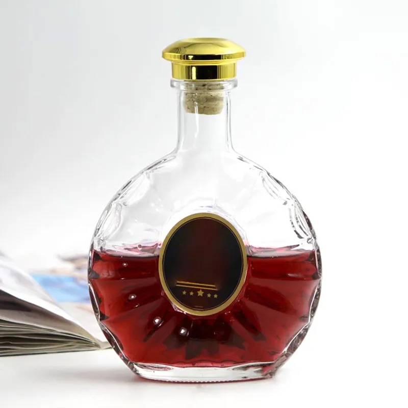 Botella vacía de 500ml, transparente, plana, brandy, whisky, vino, cristal blanco, cognac, liquido medicinal