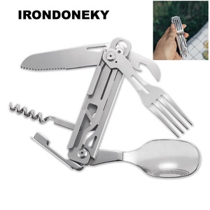 Irondonkey edc קמפינג גאדג 'ט 6 ב 1 כלי מתכת סכו ם סט כלי אוכל כלי מטבח טקטי כלי שולחן קמפינג