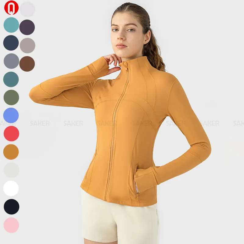 New Athletic Clothe Women Stand Collar Thumb Hole Tight Gym Fitness Jackets Workout Full Up Zip Plus Size Yoga Jackets For Women
