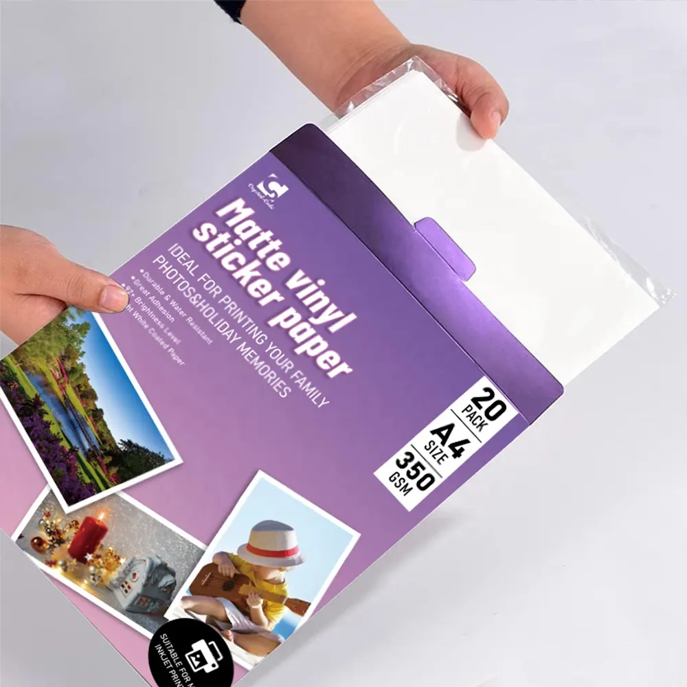 Hoja Premium impermeable de alta calidad al por mayor brillante Pr para inyección de tinta A4 papel adhesivo de vinilo imprimible mate Fanyi