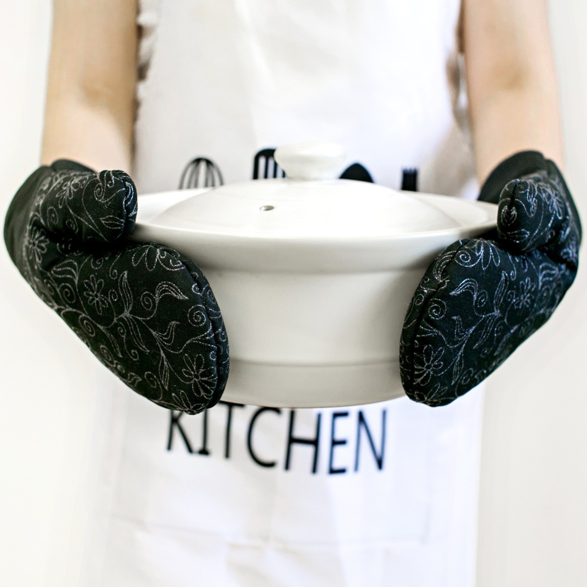 Gants Teng fleur en silicone noir 30cm 2 pièces