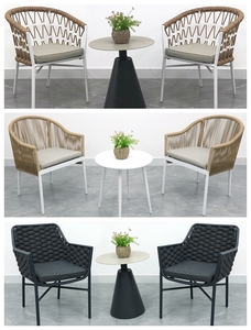 Waterdichte Caféstoel Buiten Stapelbaar Touw Weven Metalen Aluminium Frame Patio Tuin Rotan Eetkamerstoel Met Kussen - Product Image 5