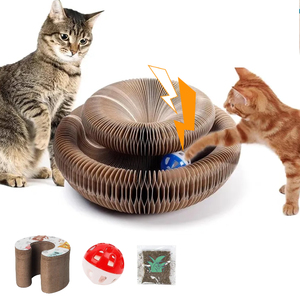 Tablero de rascado de gato de órgano mágico plegable corrugado interactivo personalizado estilo moderno Bola de hierba gatera redonda - Product Image 1