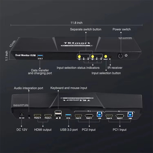 TESmart USB 3.0显示端口 + HDMI KVM交换机2监视器2台电脑4K @ 60hz双监视器KVM交换机2端口视频切换器 - Product Image 2