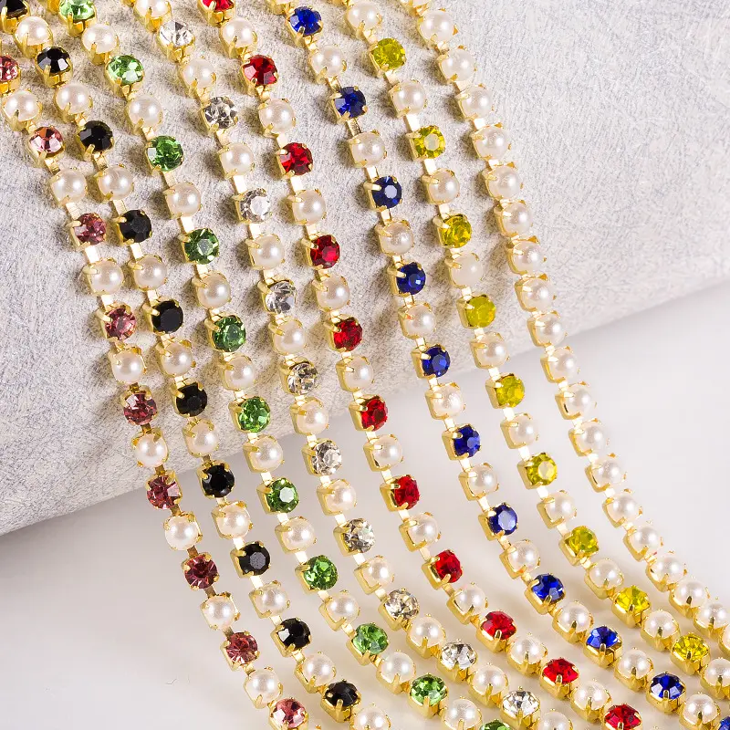 XULIN-Cinta de tamaño de Color personalizada, accesorio de costura, aplique de perlas, banda de Strass, cadena de diamantes de imitación de perlas blancas