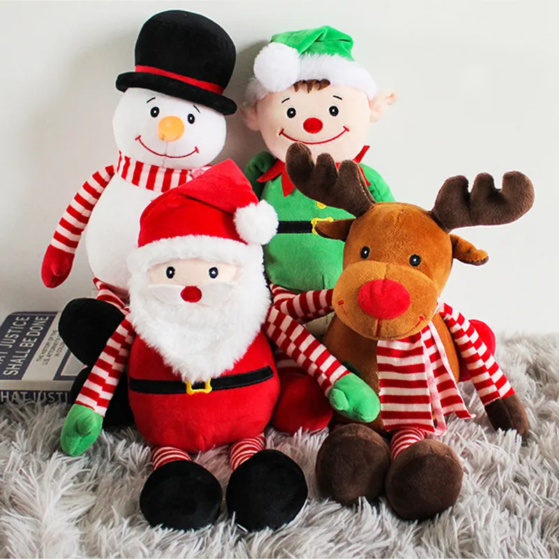 Wholesale Customized 25-35cm Baby Toy Plush Christmas Santa Claus Snowman Deer Big Eye Bear With Christmas Hat Plush Toy Doll