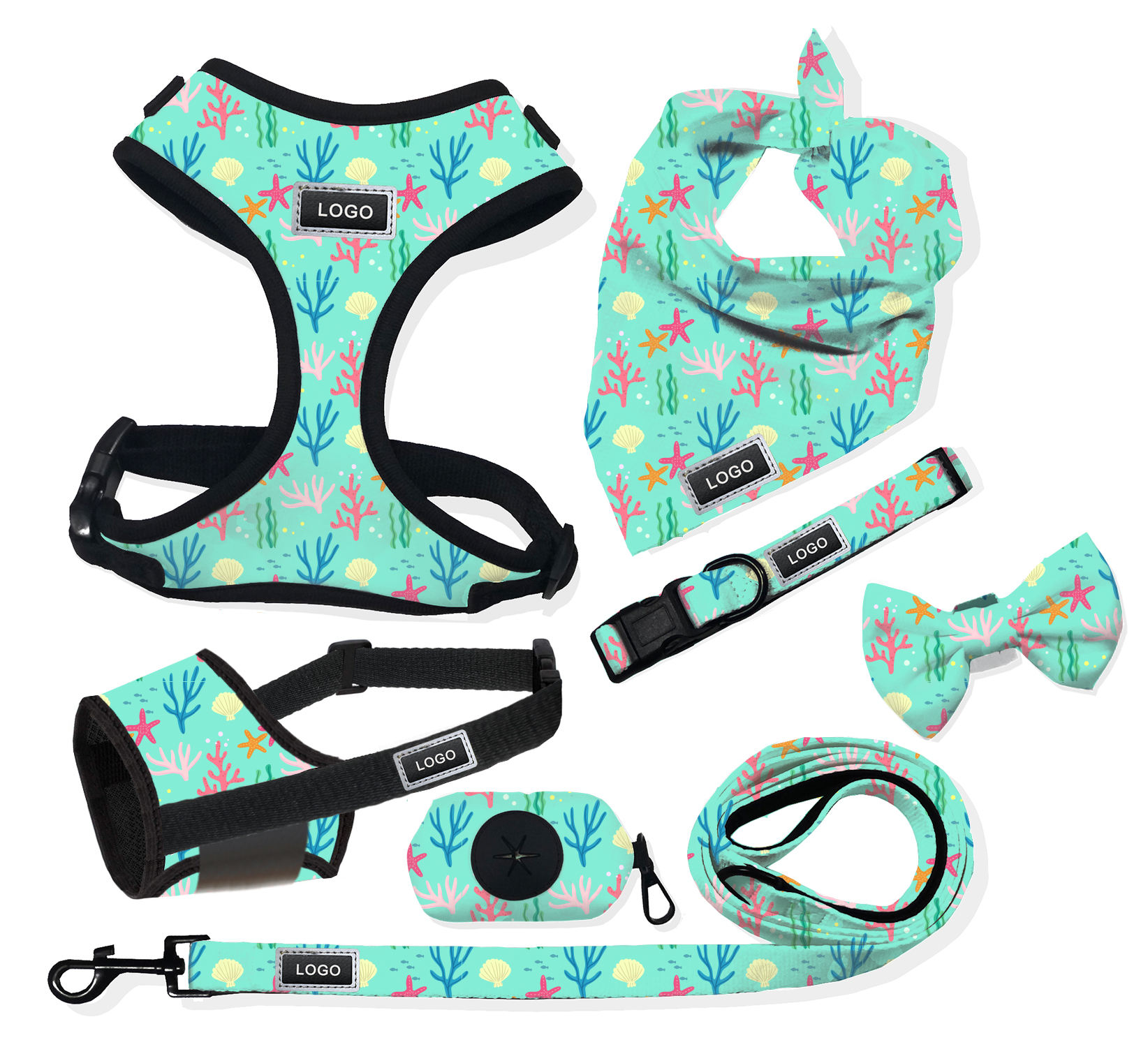 Mint Green Coral Starfish Ocean Print