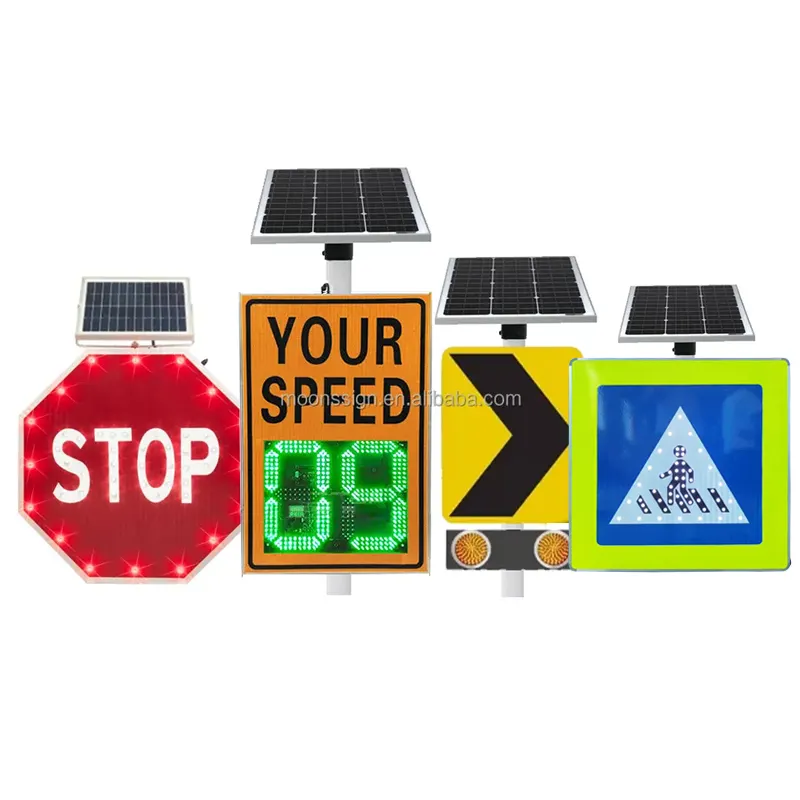 Sinal de advertência de tráfego eletrônico led, energia solar iluminado placa estrada sinal de luz solar piscante rua sinal iluminado