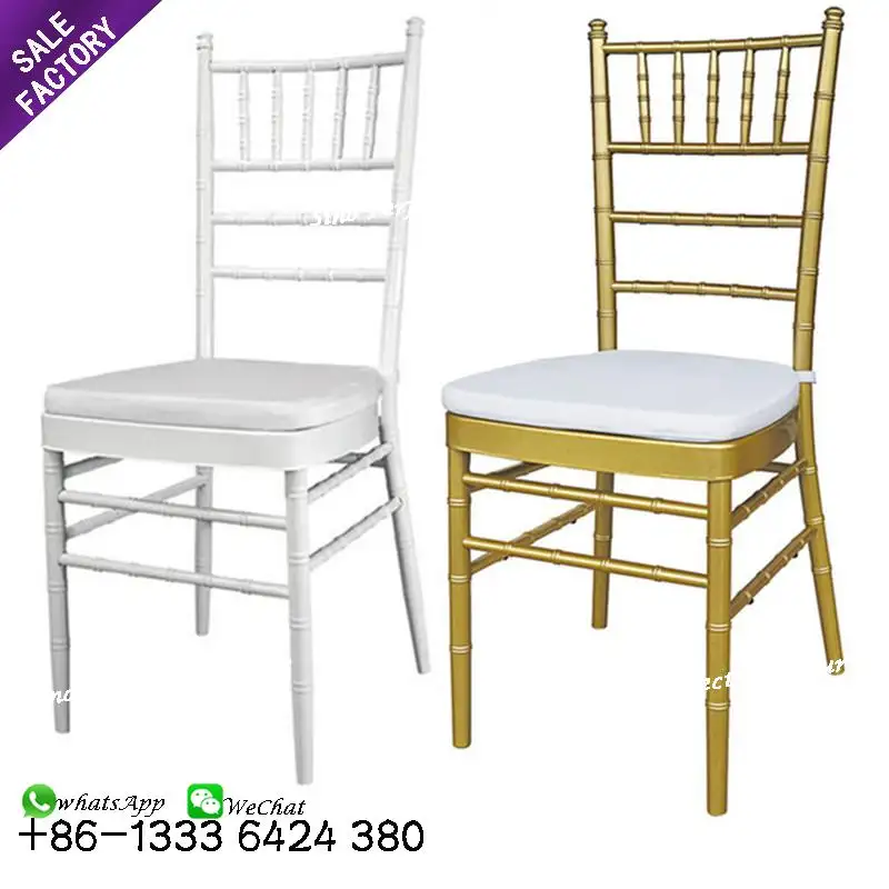 Suprimentos banquete chiavari cadeira de china fábrica de metal dourado branco casamentos com almofada para eventos