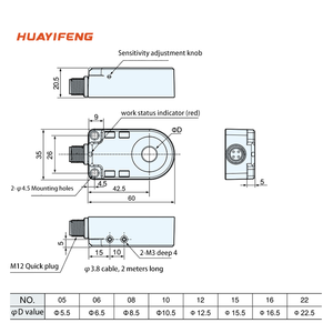 Sensor de proximidad inductivo HuaYiFeng, tipo de conector de, orificio de detección de 22,5mm para detectar objetos metálicos - Product Image 4