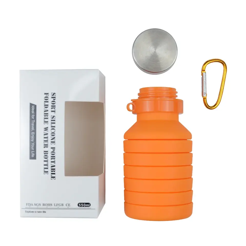 चिकित्सा ग्रेड फैक्टरी कस्टम GRS खाद्य ग्रेड BPA मुक्त कस्टम लोगो आउटडोर खेल पोर्टेबल बंधनेवाला सिलिकॉन पानी की बोतल