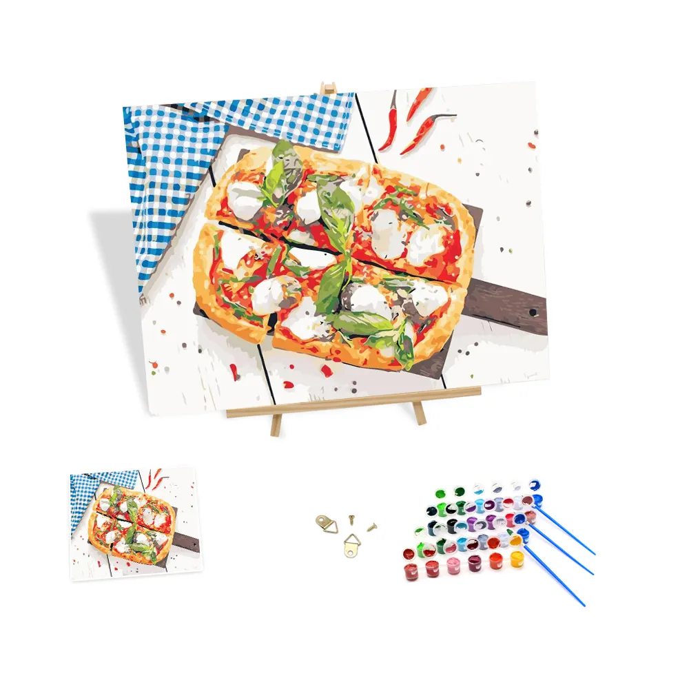 숫자 키트로 음식 그림 그림 그림 맛있는 피자 벽 예술 홈 다이닝룸을위한 디지털 유화 포스터