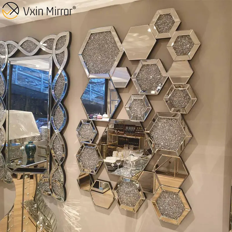 Lusso soggiorno geometrico a forma di 3D grande specchio a parete decorativo arte desetica specchio di vetro specchio da parete