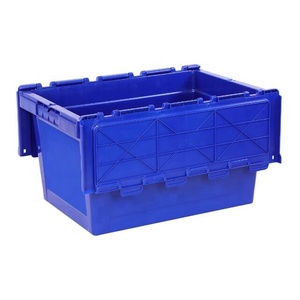 Contenedor de plástico industrial de alta resistencia, caja de almacenamiento apilable de plástico con anidación, apilado, con tapa, 60L - Product Image 3