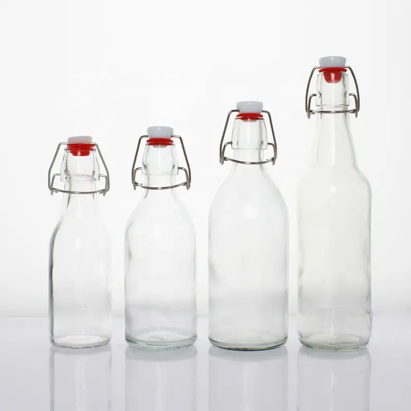 Garrafa de vidro com tampa flexível e tampa flexível, garrafa clássica exclusiva e transparente para beber, beber, vinho e água, com tampa hermética e rolha giratória