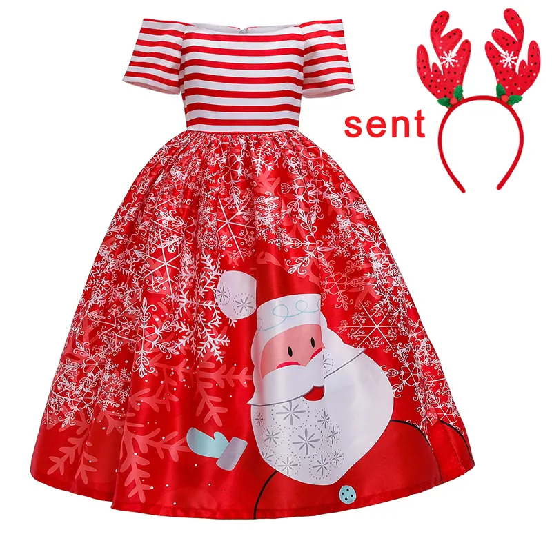 MQATZ Atacado Papai Noel impressão traje inverno manga curta festa roupa natal menina vestido SD056