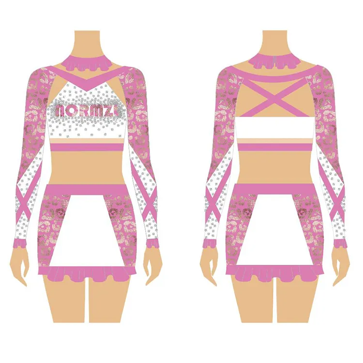 Norzl all'ingrosso cheerleader set per bambini custom strass cheerleading uniforme di sublimazione allegria uniforme