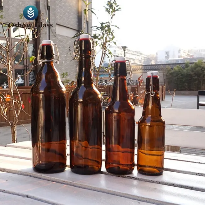 OSHOW Atacado Casa Cervejeira Kombucha Âmbar Garrafas De Vidro De Cerveja com Hermético Fácil Balanço Fio Tampões Superiores