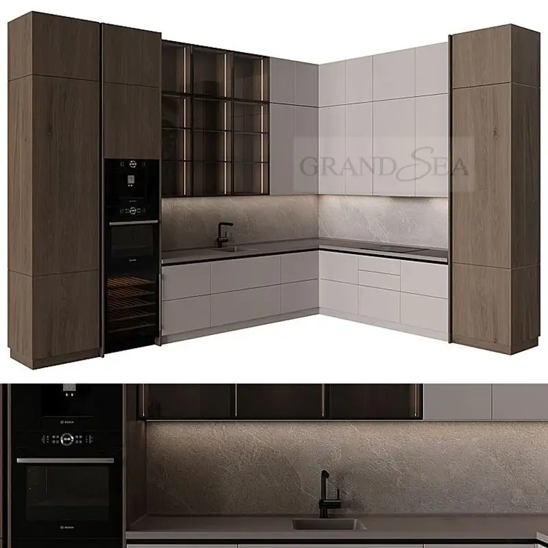 Armário de cozinha em madeira de bordo cereja maciça personalizado 3D de alta técnica com cor personalizada design simples