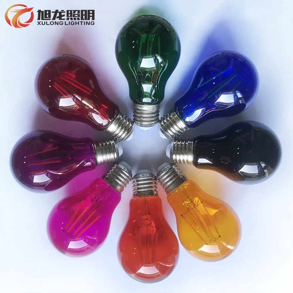 A60 A19 E26 E27 110V 220V 2W 4W 6W 8W LED filamento de la bombilla transparente color decorativo rojo hermano amarillo verde bombilla de luz